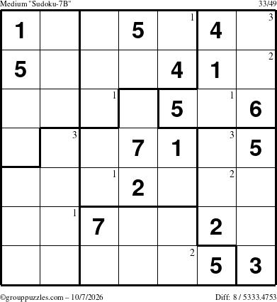 The grouppuzzles.com Medium Sudoku-7B puzzle for Wednesday October 7, 2026 with the first 3 steps marked