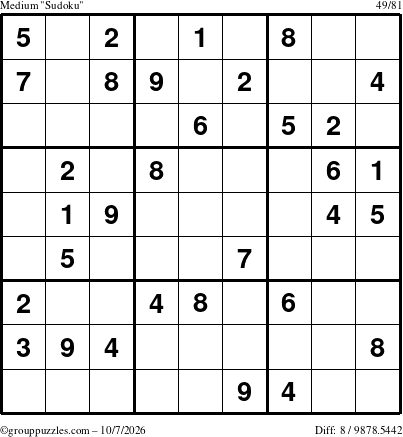 The grouppuzzles.com Medium Sudoku puzzle for Wednesday October 7, 2026