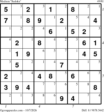 The grouppuzzles.com Medium Sudoku puzzle for Wednesday October 7, 2026 with all 8 steps marked