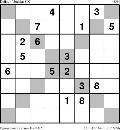 The grouppuzzles.com Difficult Sudoku-8-X puzzle for Wednesday October 7, 2026