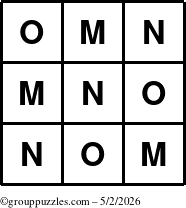 The grouppuzzles.com Answer grid for the TicTac-MNO puzzle for Saturday May 2, 2026