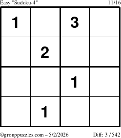 The grouppuzzles.com Easy Sudoku-4 puzzle for Saturday May 2, 2026
