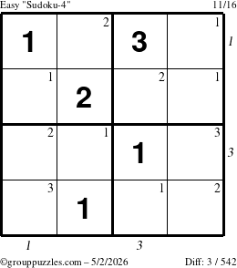 The grouppuzzles.com Easy Sudoku-4 puzzle for Saturday May 2, 2026 with all 3 steps marked