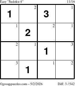 The grouppuzzles.com Easy Sudoku-4 puzzle for Saturday May 2, 2026 with the first 3 steps marked
