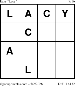 The grouppuzzles.com Easy Lacy puzzle for Saturday May 2, 2026