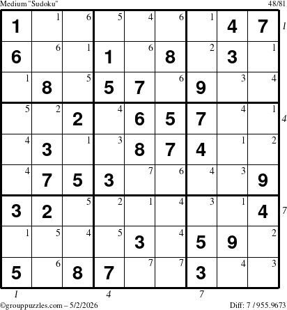 The grouppuzzles.com Medium Sudoku puzzle for Saturday May 2, 2026 with all 7 steps marked