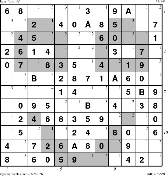 The grouppuzzles.com Easy tpsmith puzzle for Saturday May 2, 2026, suitable for printing, with all 4 steps marked