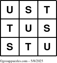 The grouppuzzles.com Answer grid for the TicTac-STU puzzle for Thursday May 8, 2025