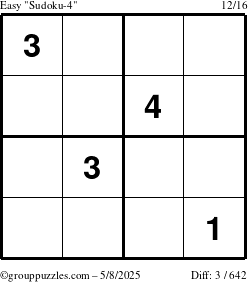 The grouppuzzles.com Easy Sudoku-4 puzzle for Thursday May 8, 2025
