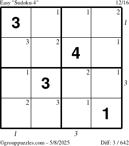 The grouppuzzles.com Easy Sudoku-4 puzzle for Thursday May 8, 2025 with all 3 steps marked