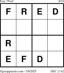 The grouppuzzles.com Easy Fred puzzle for Thursday May 8, 2025