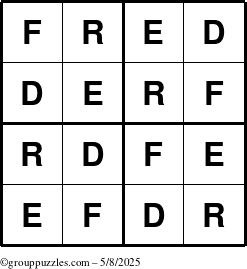The grouppuzzles.com Answer grid for the Fred puzzle for Thursday May 8, 2025