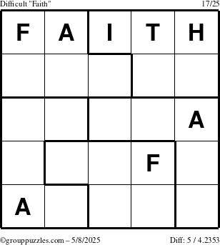The grouppuzzles.com Difficult Faith puzzle for Thursday May 8, 2025