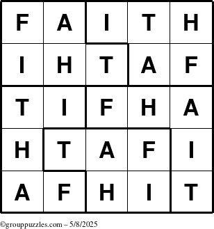The grouppuzzles.com Answer grid for the Faith puzzle for Thursday May 8, 2025
