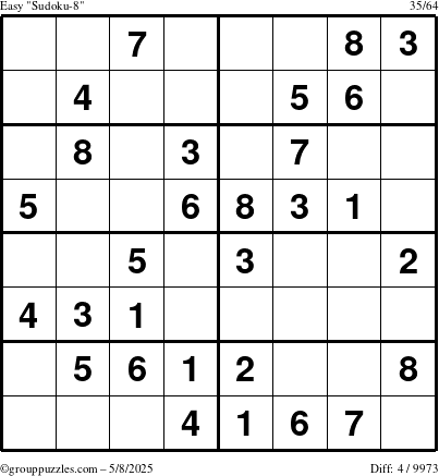The grouppuzzles.com Easy Sudoku-8 puzzle for Thursday May 8, 2025