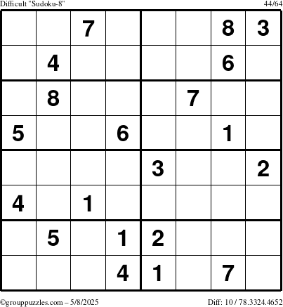 The grouppuzzles.com Difficult Sudoku-8 puzzle for Thursday May 8, 2025