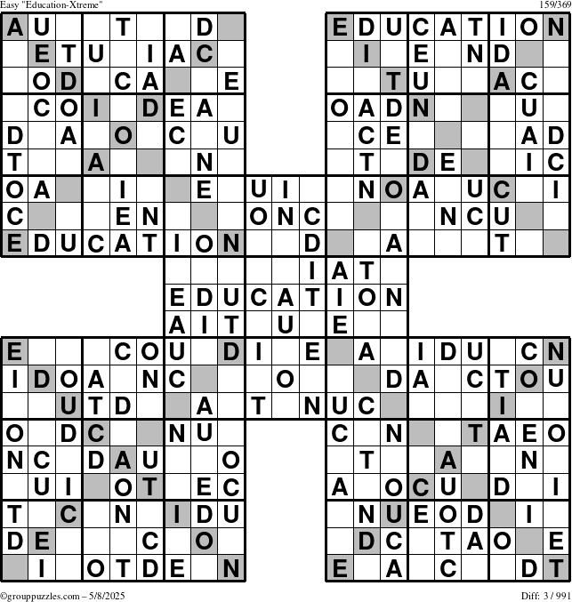 The grouppuzzles.com Easy Education-Xtreme puzzle for Thursday May 8, 2025