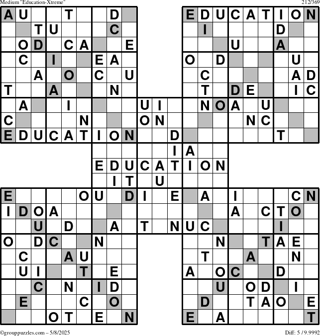 The grouppuzzles.com Medium Education-Xtreme puzzle for Thursday May 8, 2025