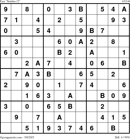 The grouppuzzles.com Easy Sudoku-12 puzzle for Thursday May 8, 2025