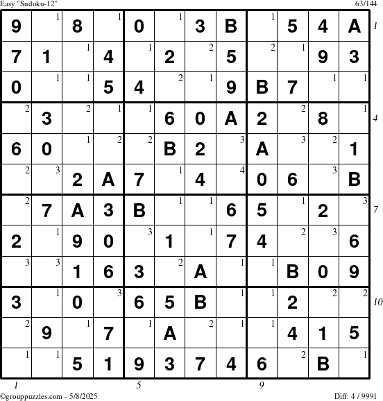 The grouppuzzles.com Easy Sudoku-12 puzzle for Thursday May 8, 2025 with all 4 steps marked