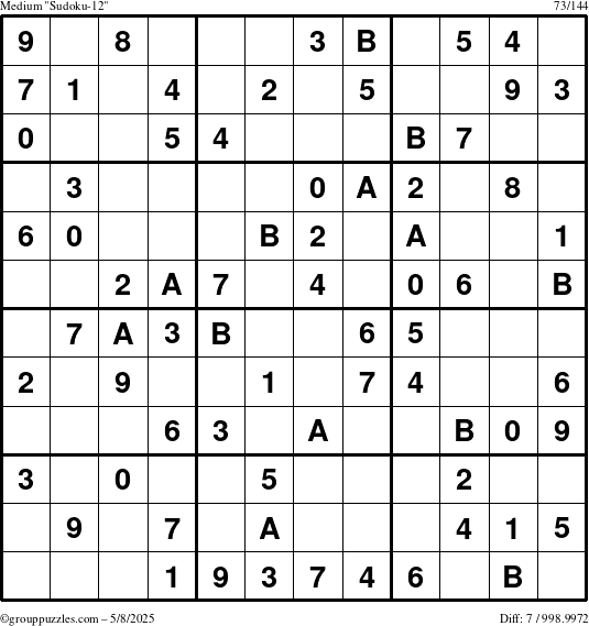 The grouppuzzles.com Medium Sudoku-12 puzzle for Thursday May 8, 2025