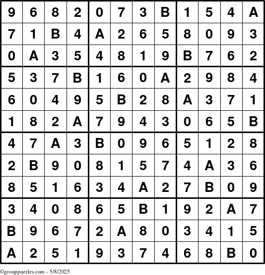 The grouppuzzles.com Answer grid for the Sudoku-12 puzzle for Thursday May 8, 2025
