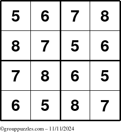 The grouppuzzles.com Answer grid for the Sudoku-4-5678 puzzle for Monday November 11, 2024