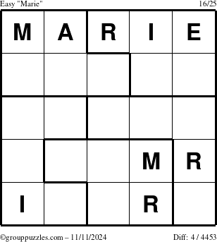 The grouppuzzles.com Easy Marie puzzle for Monday November 11, 2024