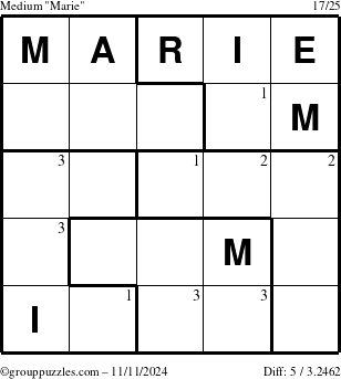 The grouppuzzles.com Medium Marie puzzle for Monday November 11, 2024 with the first 3 steps marked