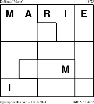 The grouppuzzles.com Difficult Marie puzzle for Monday November 11, 2024