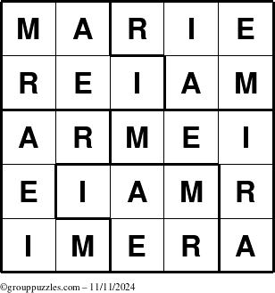 The grouppuzzles.com Answer grid for the Marie puzzle for Monday November 11, 2024