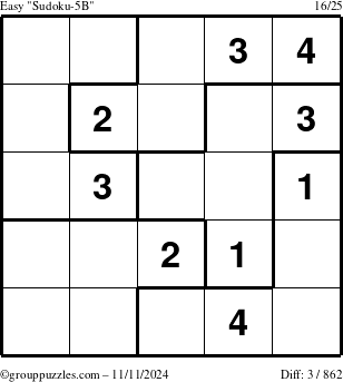 The grouppuzzles.com Easy Sudoku-5B puzzle for Monday November 11, 2024