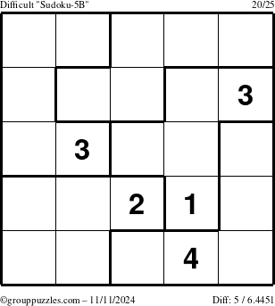 The grouppuzzles.com Difficult Sudoku-5B puzzle for Monday November 11, 2024