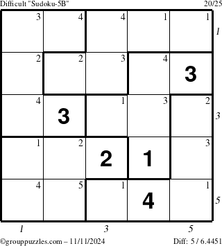 The grouppuzzles.com Difficult Sudoku-5B puzzle for Monday November 11, 2024 with all 5 steps marked