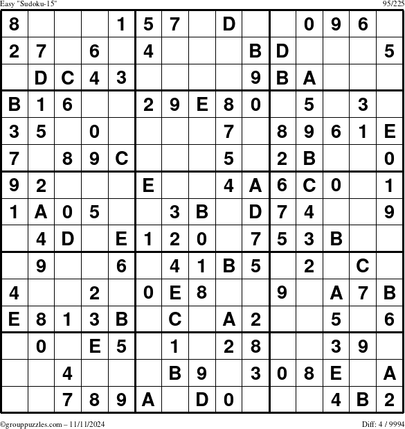 The grouppuzzles.com Easy Sudoku-15 puzzle for Monday November 11, 2024