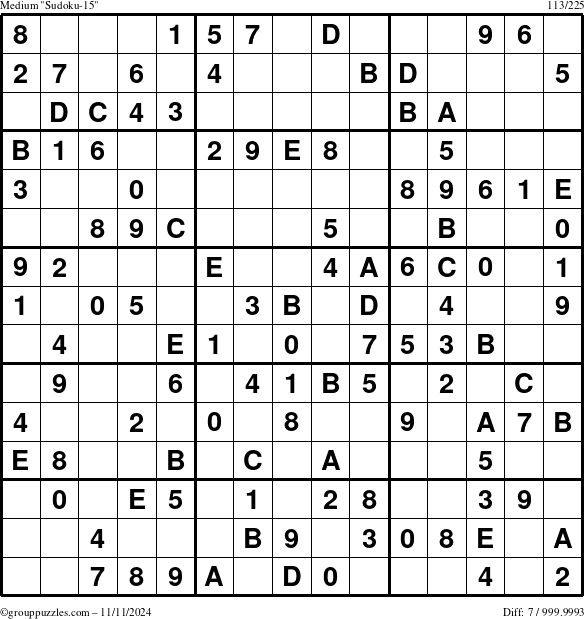 The grouppuzzles.com Medium Sudoku-15 puzzle for Monday November 11, 2024