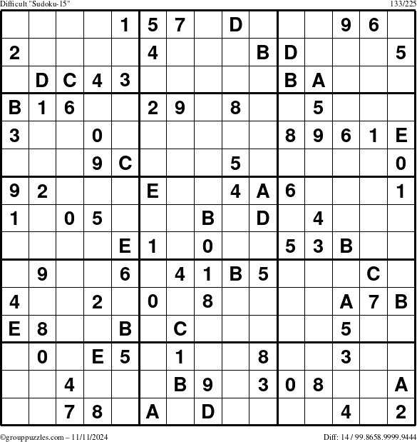 The grouppuzzles.com Difficult Sudoku-15 puzzle for Monday November 11, 2024