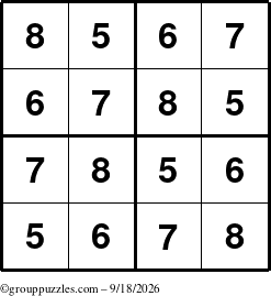 The grouppuzzles.com Answer grid for the Sudoku-4-5678 puzzle for Friday September 18, 2026