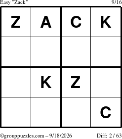 The grouppuzzles.com Easy Zack puzzle for Friday September 18, 2026