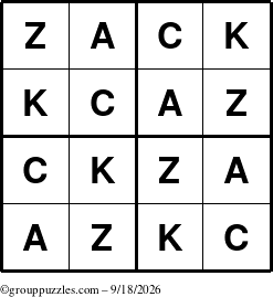 The grouppuzzles.com Answer grid for the Zack puzzle for Friday September 18, 2026