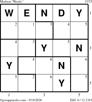 The grouppuzzles.com Medium Wendy puzzle for Friday September 18, 2026, suitable for printing, with all 6 steps marked