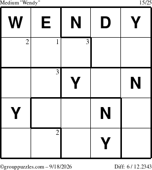The grouppuzzles.com Medium Wendy puzzle for Friday September 18, 2026 with the first 3 steps marked