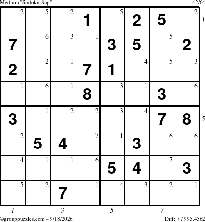The grouppuzzles.com Medium Sudoku-8up puzzle for Friday September 18, 2026, suitable for printing, with all 7 steps marked