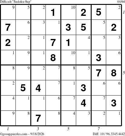 The grouppuzzles.com Difficult Sudoku-8up puzzle for Friday September 18, 2026 with all 10 steps marked