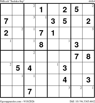 The grouppuzzles.com Difficult Sudoku-8up puzzle for Friday September 18, 2026 with the first 3 steps marked