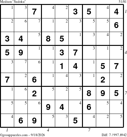 The grouppuzzles.com Medium Sudoku puzzle for Friday September 18, 2026 with all 7 steps marked