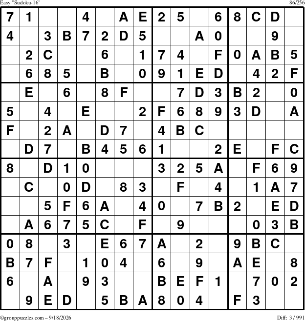 The grouppuzzles.com Easy Sudoku-16 puzzle for Friday September 18, 2026