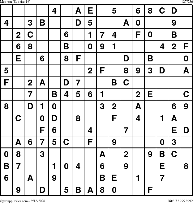 The grouppuzzles.com Medium Sudoku-16 puzzle for Friday September 18, 2026