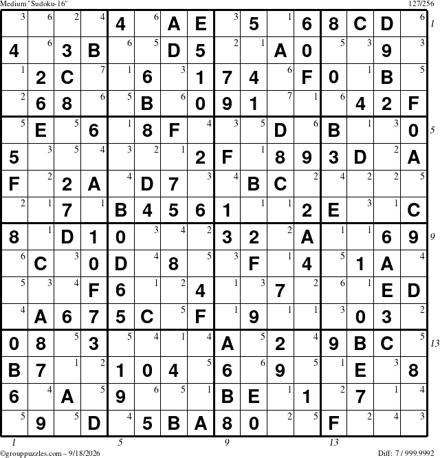 The grouppuzzles.com Medium Sudoku-16 puzzle for Friday September 18, 2026 with all 7 steps marked