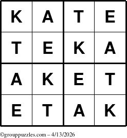 The grouppuzzles.com Answer grid for the Kate puzzle for Monday April 13, 2026